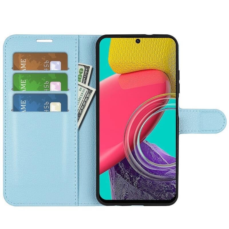 Litchi PU bőr pénztárca tok Samsung Galaxy M53 5G-hez - kék