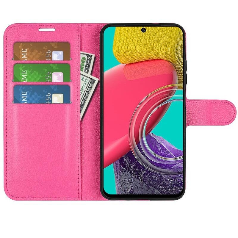 Litchi PU bőr pénztárca tok Samsung Galaxy M53 5G - rózsaszínű