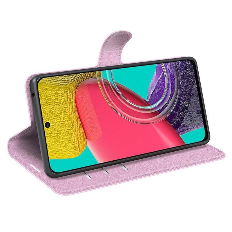Litchi PU bőr pénztárca tok Samsung Galaxy M53 5G-hez - rózsaszín