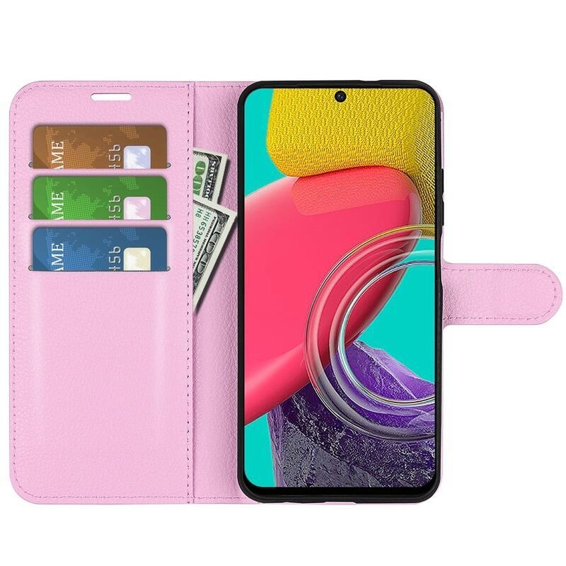 Litchi PU bőr pénztárca tok Samsung Galaxy M53 5G-hez - rózsaszín