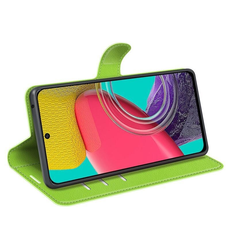 Litchi PU bőr pénztárca tok Samsung Galaxy M53 5G-hez - zöld