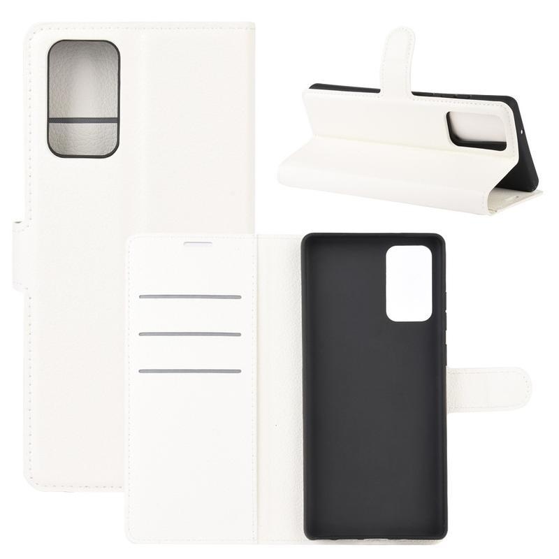 Litchi PU bőr pénztárca tok Samsung Galaxy Note 20/Note 20 5G - fehér