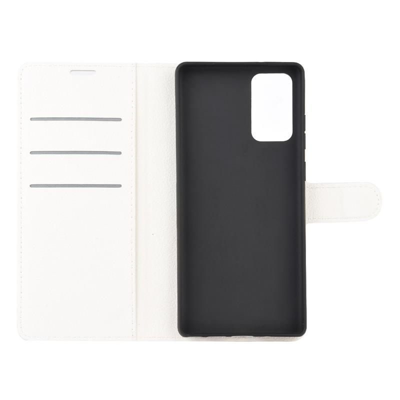 Litchi PU bőr pénztárca tok Samsung Galaxy Note 20/Note 20 5G - fehér