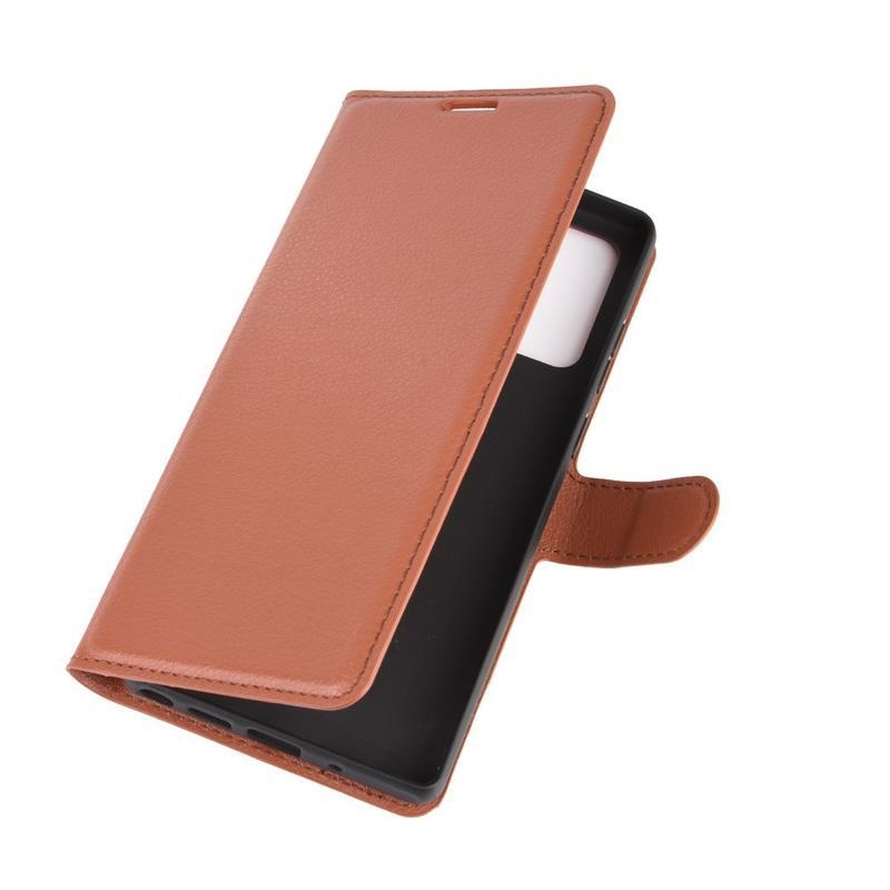 Litchi PU bőr pénztárca tok Samsung Galaxy Note 20/Note 20 5G számára - barna