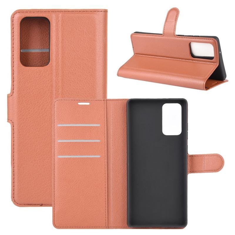 Litchi PU bőr pénztárca tok Samsung Galaxy Note 20/Note 20 5G számára - barna