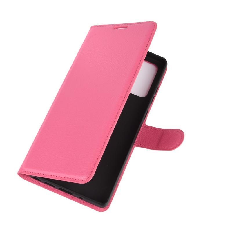 Litchi PU bőr pénztárca tok Samsung Galaxy Note 20/Note 20 5G - rózsaszínű