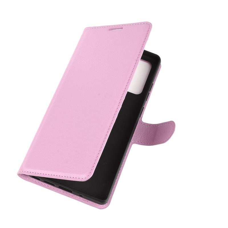 Litchi PU bőr pénztárca tok Samsung Galaxy Note 20/Note 20 5G számára - rózsaszínű