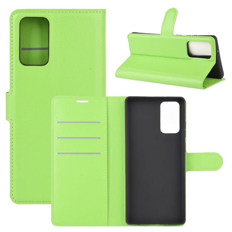 Litchi PU bőr pénztárca tok Samsung Galaxy Note 20/Note 20 5G - zöld