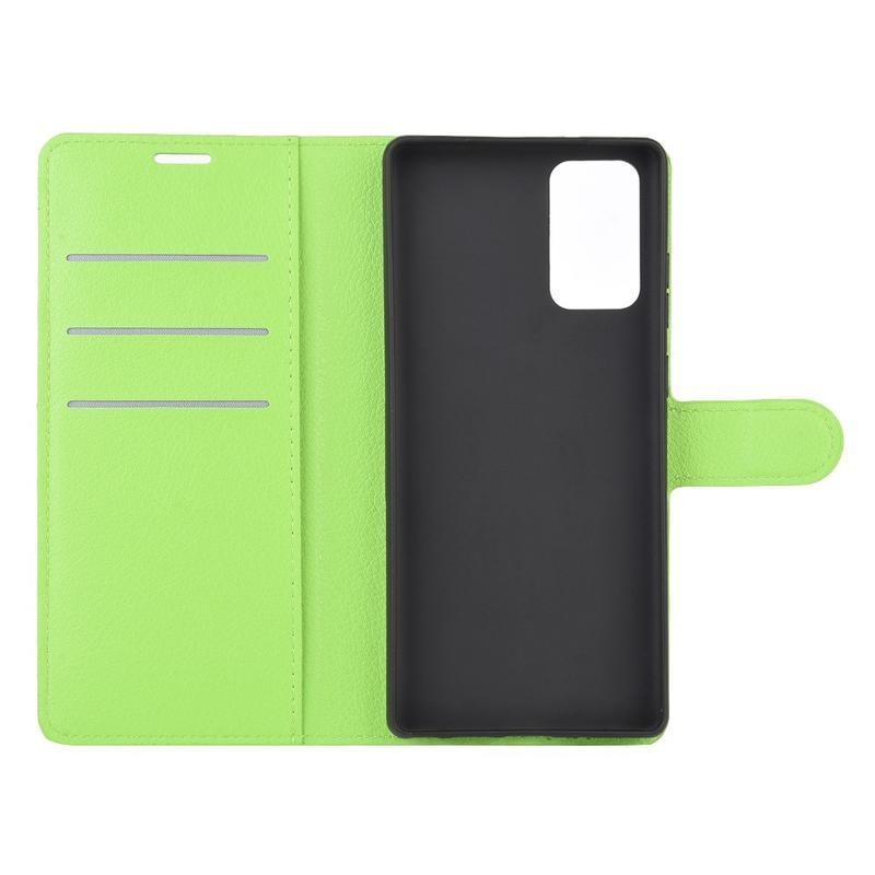 Litchi PU bőr pénztárca tok Samsung Galaxy Note 20/Note 20 5G - zöld
