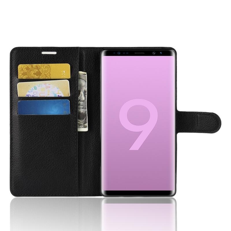 Litchi PU bőr pénztárca tok Samsung Galaxy Note 9-hez - fekete