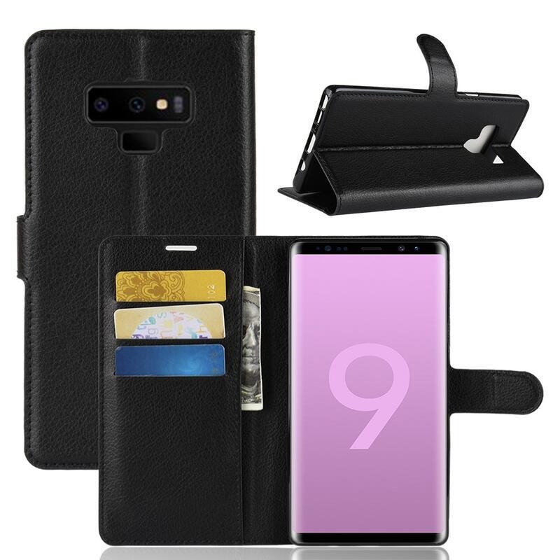 Litchi PU bőr pénztárca tok Samsung Galaxy Note 9-hez - fekete