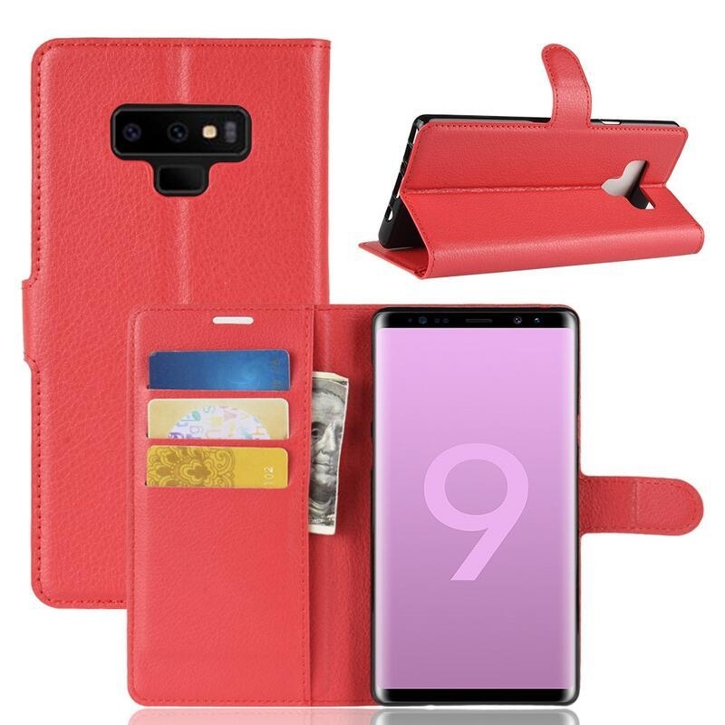 Litchi PU bőr pénztárca tok Samsung Galaxy Note 9-hez - piros