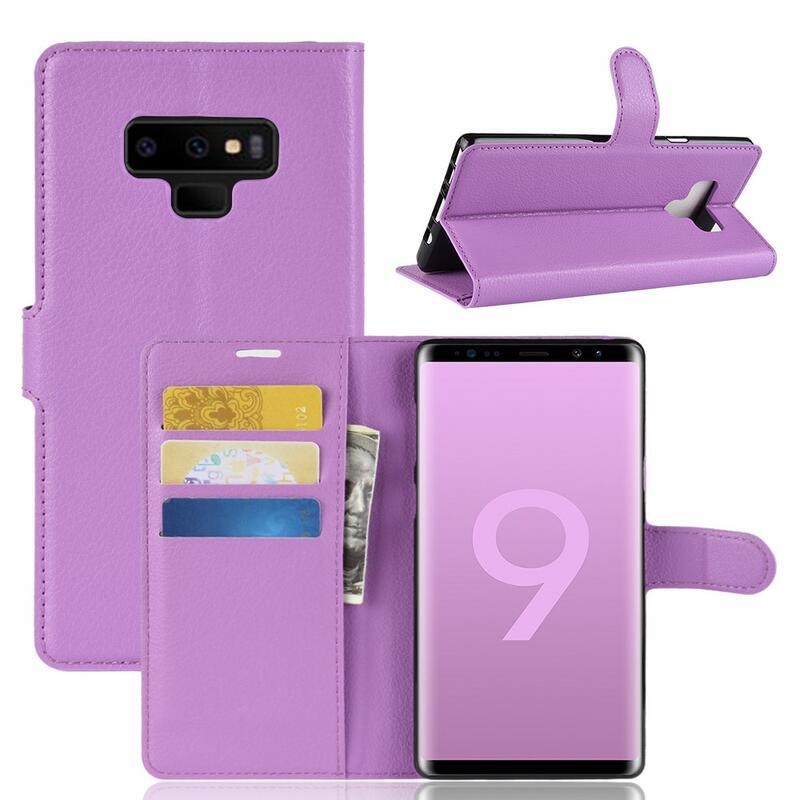 Litchi PU bőr pénztárca tok Samsung Galaxy Note 9-hez - lila