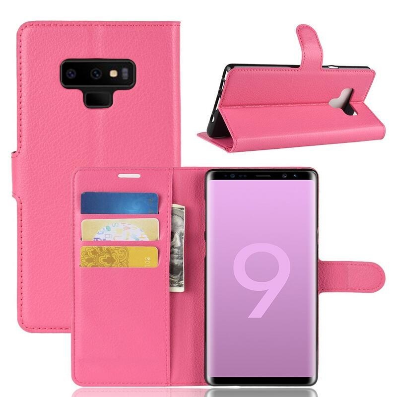 Litchi PU bőr pénztárca tok Samsung Galaxy Note 9-hez - rózsaszínű