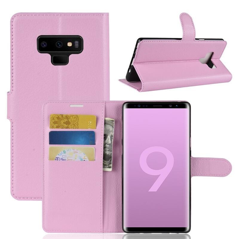 Litchi PU bőr pénztárca tok Samsung Galaxy Note 9-hez - rózsaszín