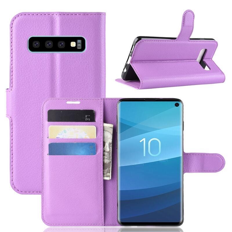 Litchi PU bőr pénztárca tok Samsung Galaxy S10 készülékhez - lila