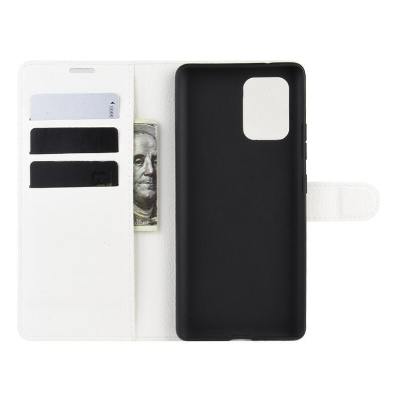 Litchi PU bőr pénztárca tok Samsung Galaxy S10 Lite-hoz - fehér