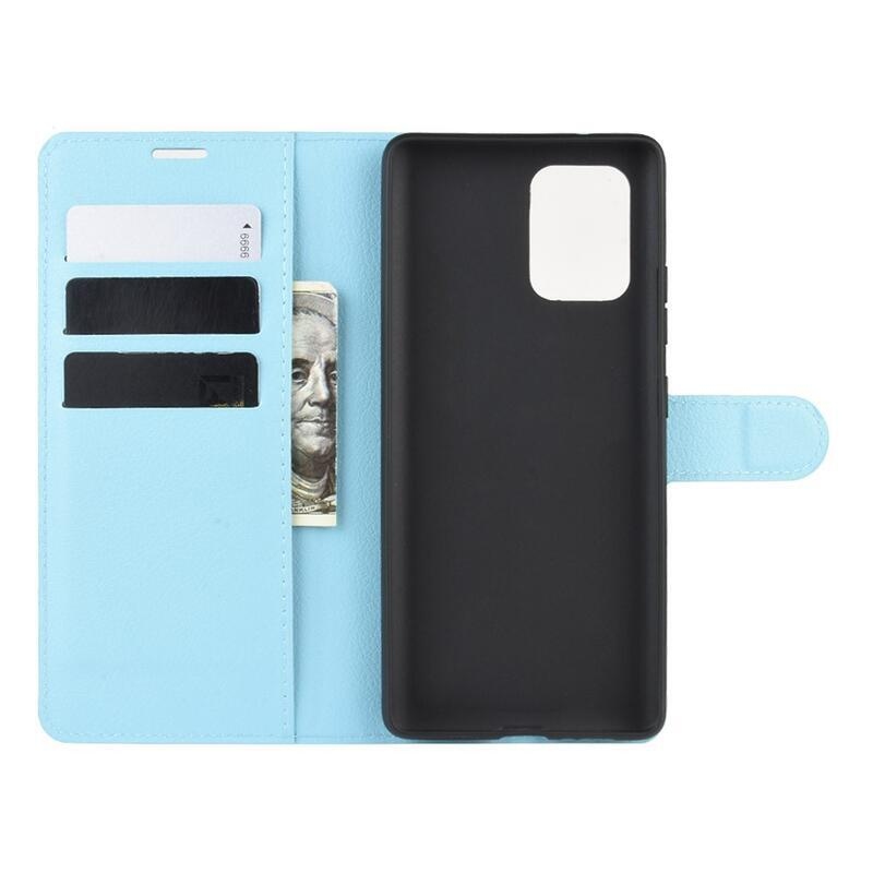 Litchi PU bőr pénztárca tok Samsung Galaxy S10 Lite-hoz - kék