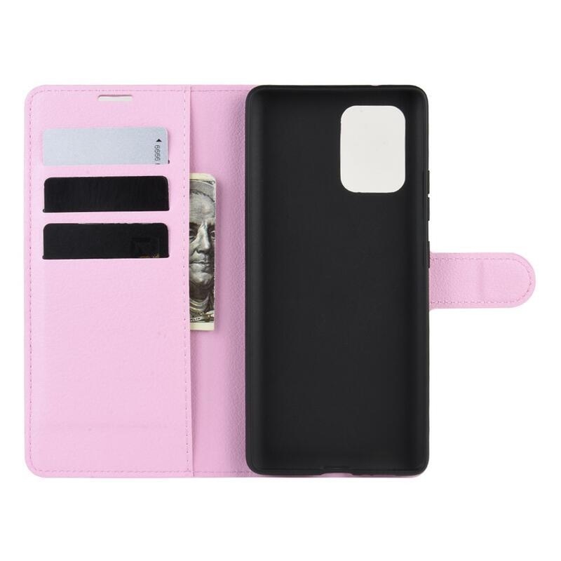 Litchi PU bőr pénztárca tok Samsung Galaxy S10 Lite készülékhez - rózsaszín