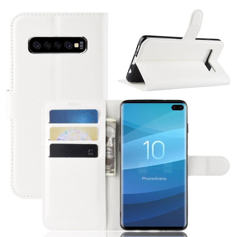 Litchi PU bőr pénztárca tok Samsung Galaxy S10 plushoz - fehér
