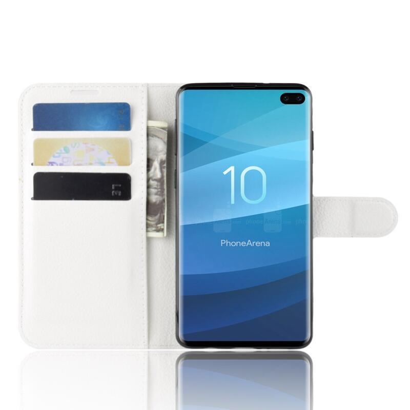 Litchi PU bőr pénztárca tok Samsung Galaxy S10 plushoz - fehér