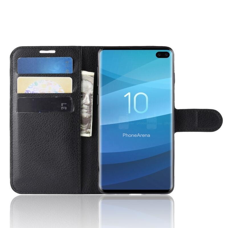 Litchi PU bőr pénztárca tok Samsung Galaxy S10 plus-hoz - fekete