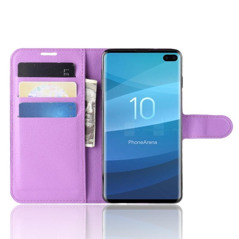 Litchi PU bőr pénztárca tok Samsung Galaxy S10 plus-hoz - lila