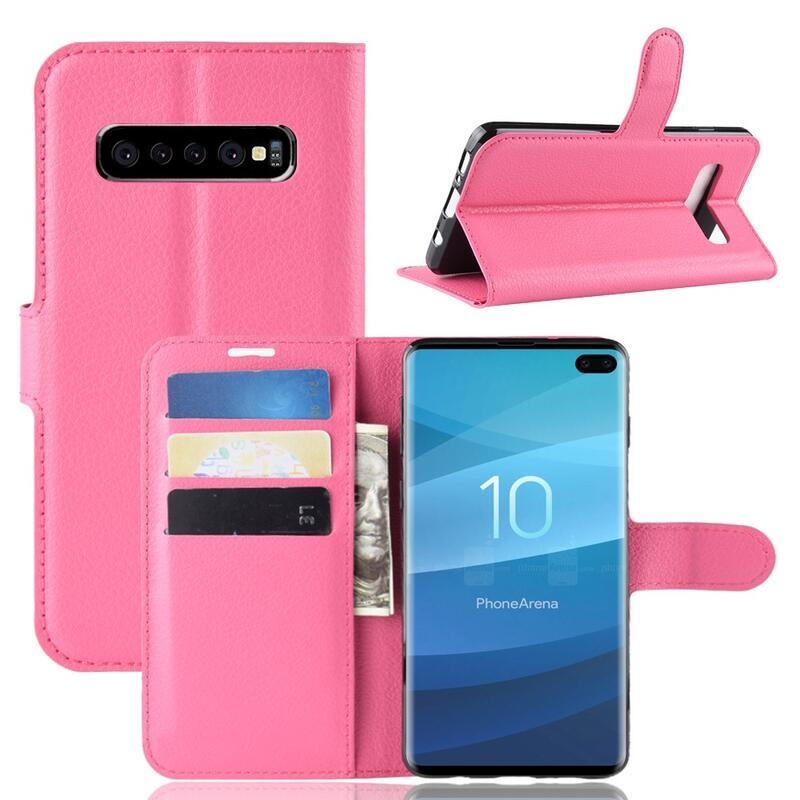 Litchi PU bőr pénztárca tok Samsung Galaxy S10 plus - rózsaszínű