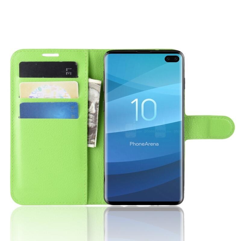 Litchi PU bőr pénztárca tok Samsung Galaxy S10 plushoz - zöld