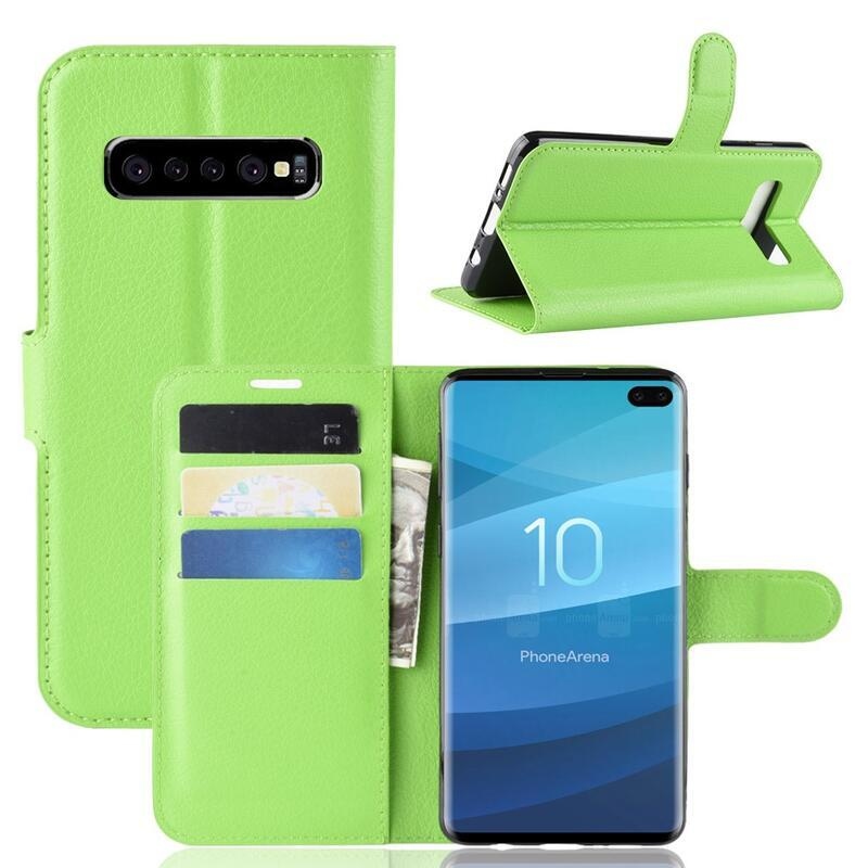 Litchi PU bőr pénztárca tok Samsung Galaxy S10 plushoz - zöld