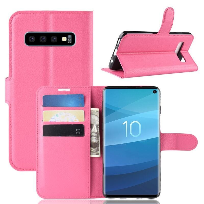 Litchi PU bőr pénztárca tok Samsung Galaxy S10 - rózsaszínű