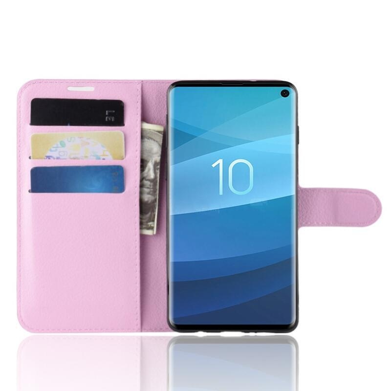 Litchi PU bőr pénztárca tok Samsung Galaxy S10 készülékhez - rózsaszín