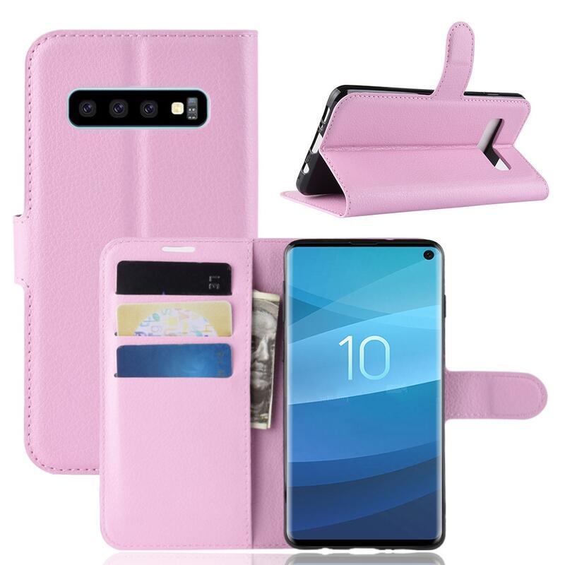 Litchi PU bőr pénztárca tok Samsung Galaxy S10 készülékhez - rózsaszín