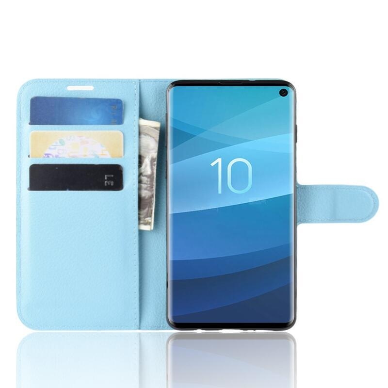 Litchi PU bőr pénztárca tok Samsung Galaxy S10 készülékhez - világoskék
