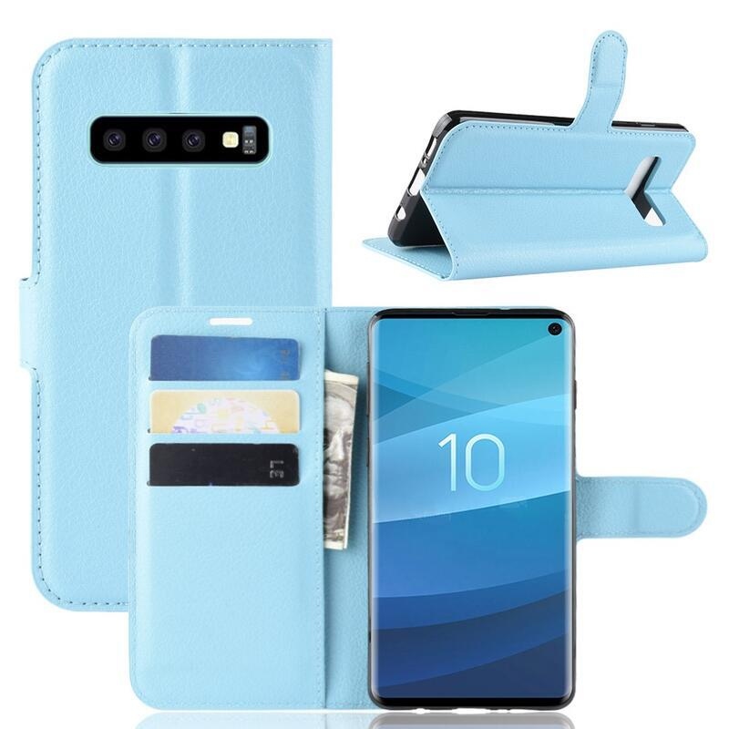 Litchi PU bőr pénztárca tok Samsung Galaxy S10 készülékhez - világoskék
