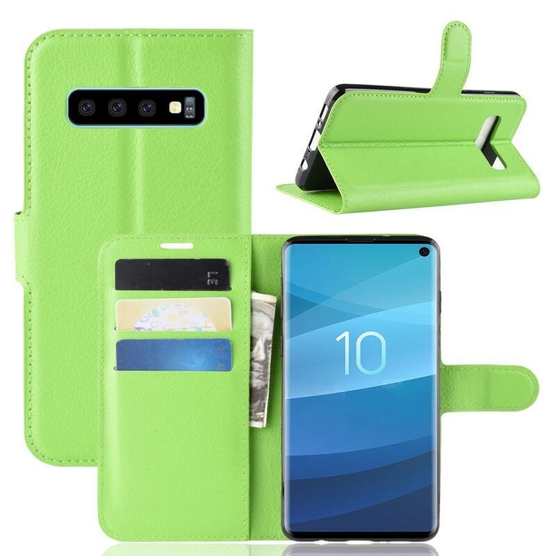 Litchi PU bőr pénztárca tok Samsung Galaxy S10 készülékhez - zöld