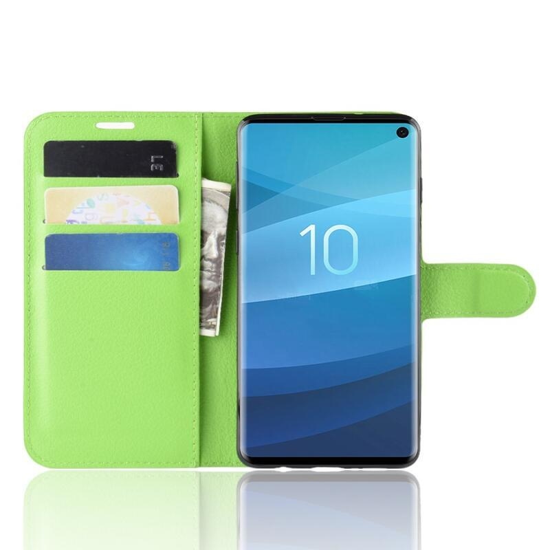 Litchi PU bőr pénztárca tok Samsung Galaxy S10 készülékhez - zöld