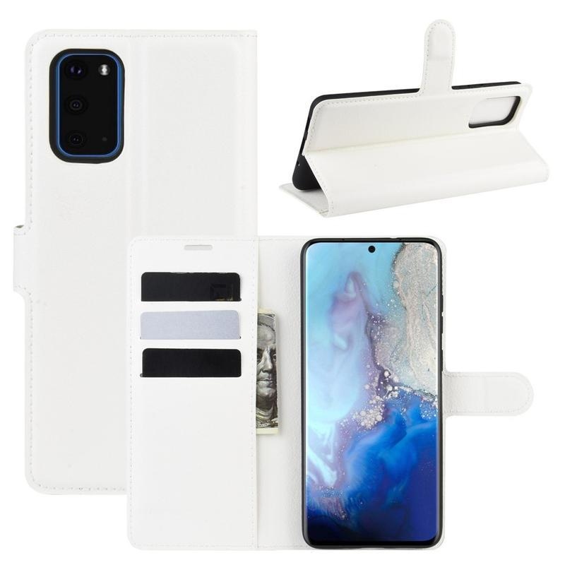 Litchi PU bőr pénztárca tok Samsung Galaxy S20-hoz - fehér