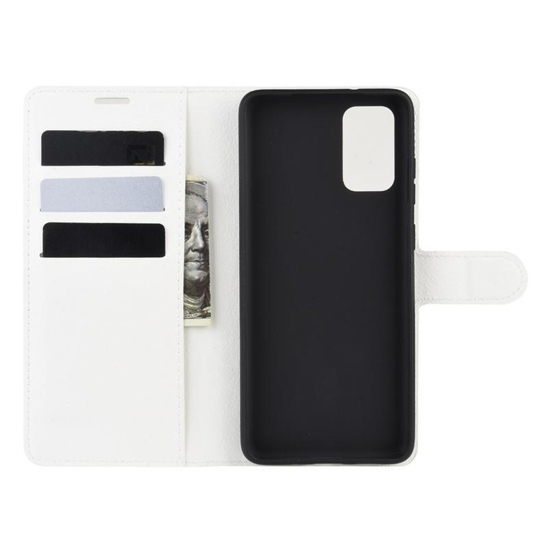 Litchi PU bőr pénztárca tok Samsung Galaxy S20-hoz - fehér