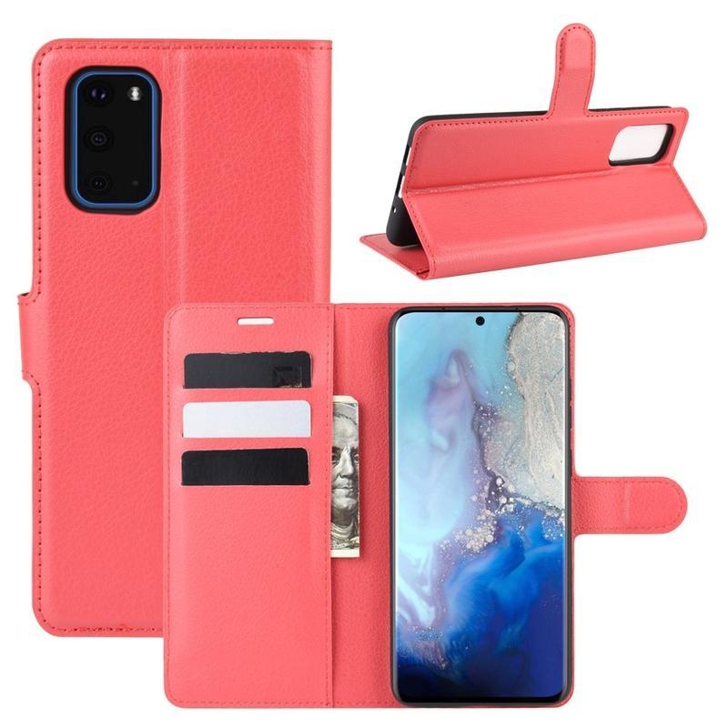 Litchi PU bőr pénztárca tok Samsung Galaxy S20-hoz - piros