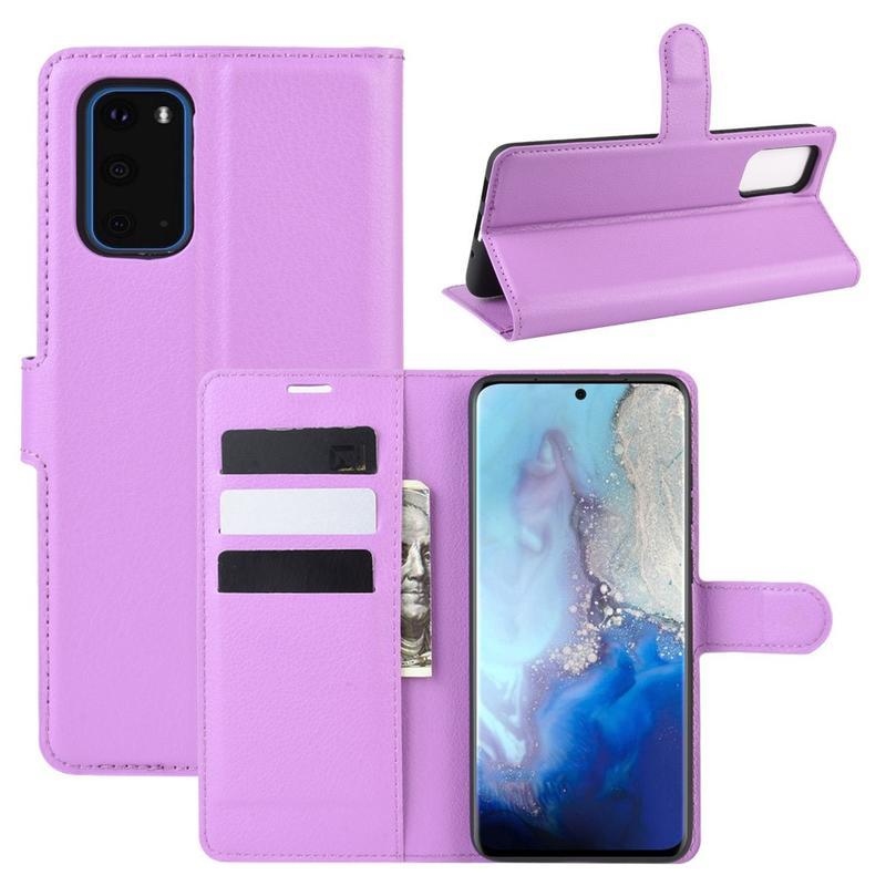 Litchi PU bőr pénztárca tok Samsung Galaxy S20-hoz - lila