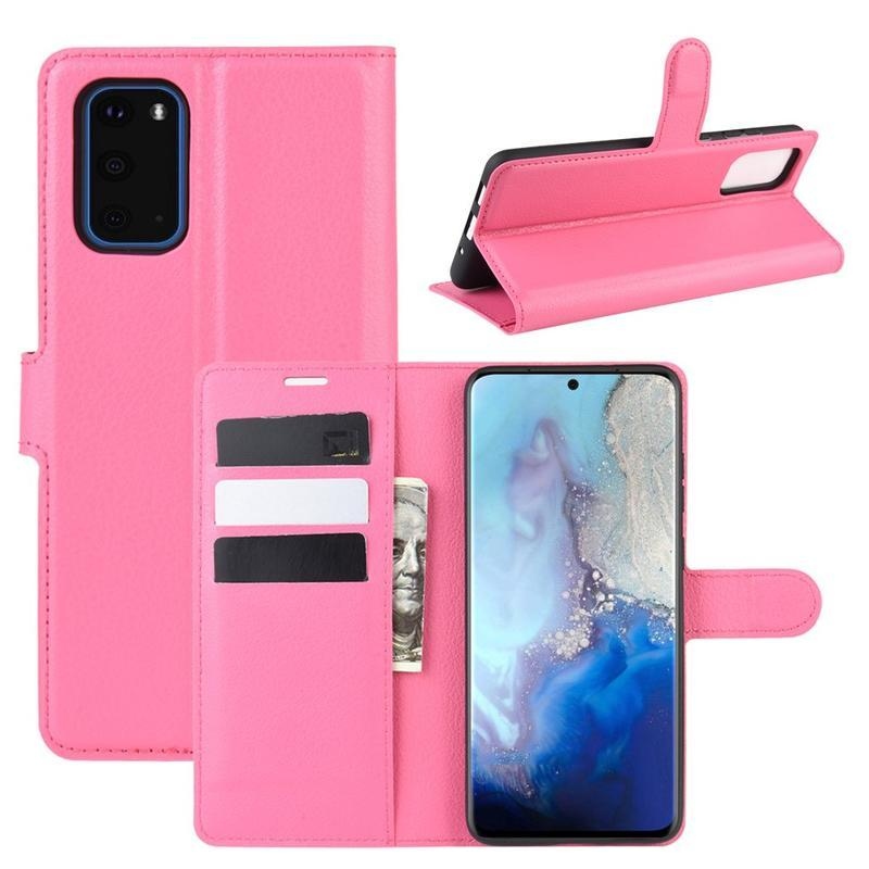 Litchi PU bőr pénztárca tok Samsung Galaxy S20-hoz - rózsaszínű