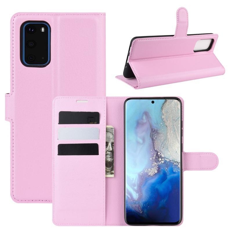 Litchi PU bőr pénztárca tok Samsung Galaxy S20-hoz - rózsaszín