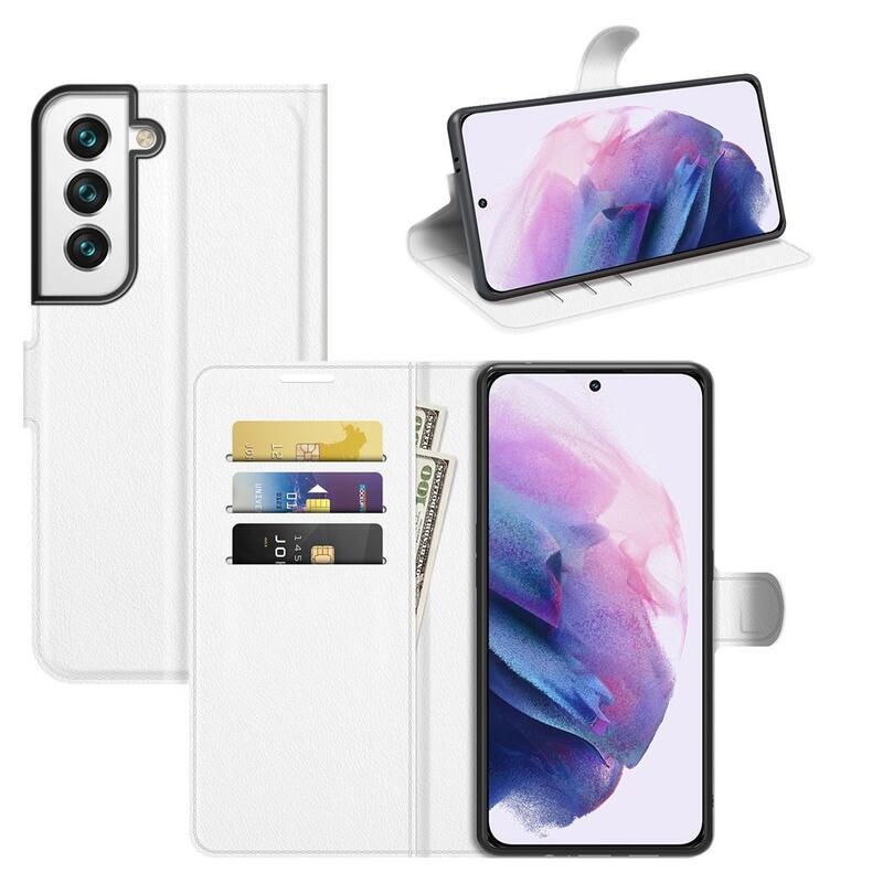 Litchi PU bőr pénztárca tok Samsung Galaxy S22+ 5G számára - fehér