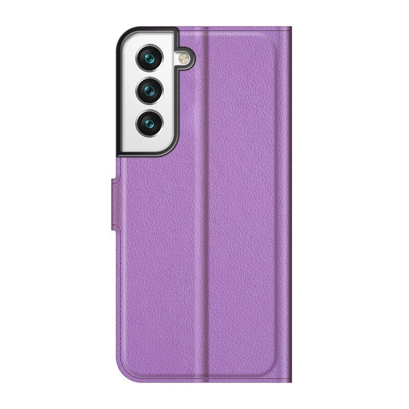 Litchi PU bőr pénztárca tok Samsung Galaxy S22 5G-hez - lila
