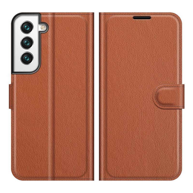 Litchi PU bőr pénztárca tok Samsung Galaxy S22 5G-hez - barna