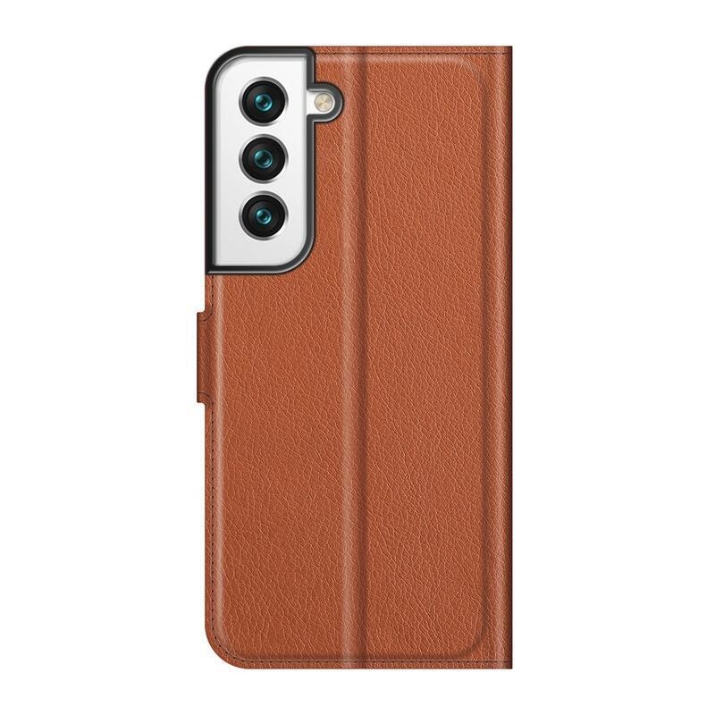Litchi PU bőr pénztárca tok Samsung Galaxy S22 5G-hez - barna