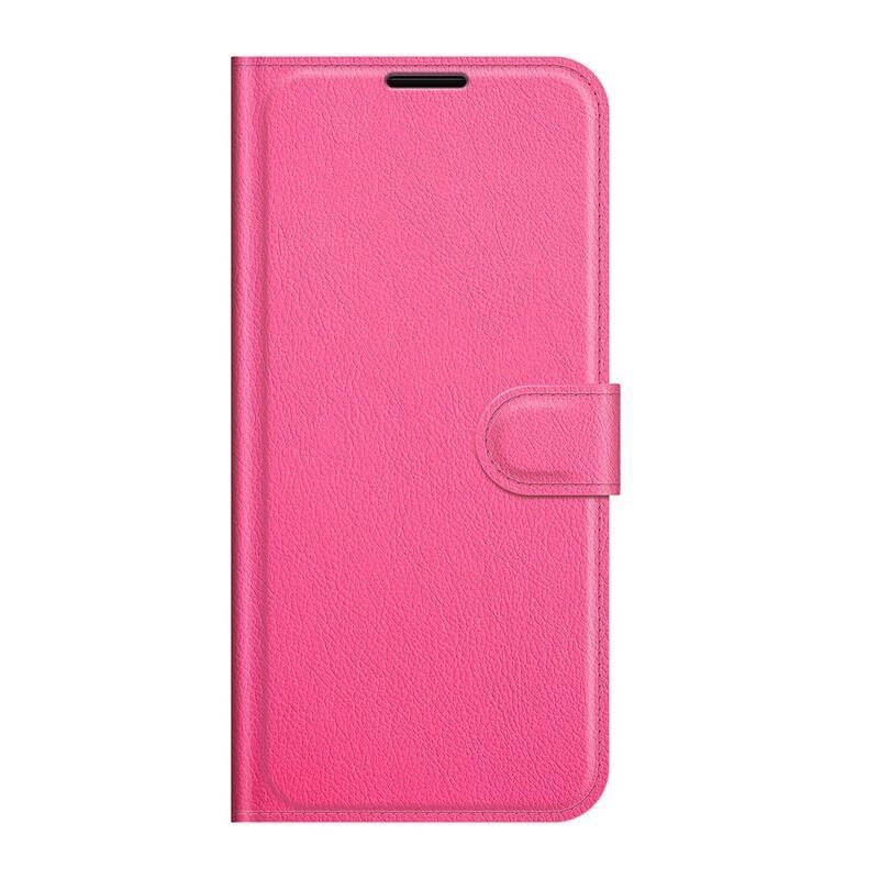 Litchi PU bőr pénztárca tok Samsung Galaxy S22+ 5G - rózsaszínű