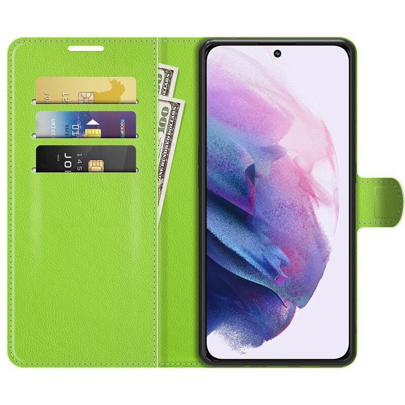 Litchi PU bőr pénztárca tok Samsung Galaxy S22+ 5G számára - zöld