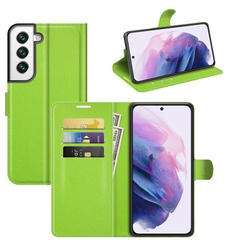 Litchi PU bőr pénztárca tok Samsung Galaxy S22+ 5G számára - zöld